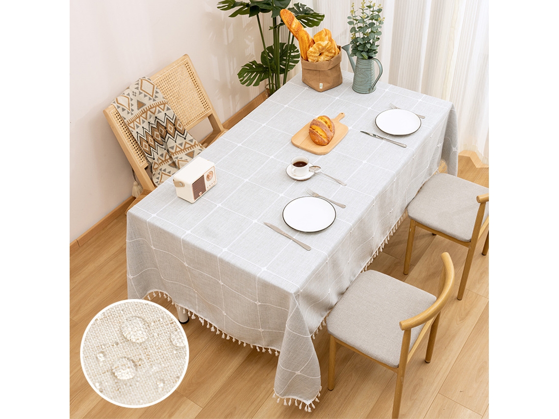 Mantel rectangular sencillo de algodón y lino, impermeable y resistente al aceite, sin lavado, 140 x 140 cm, gris claro, SIURN