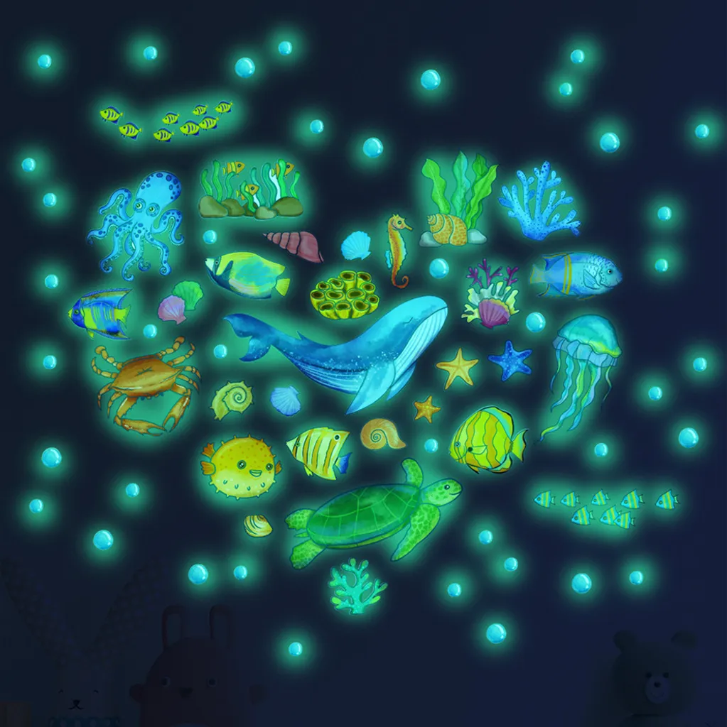 Adhesivo de pared de fondo marino con estrellas y tortuga, decoración para habitación infantil Kofihety