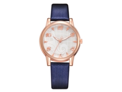 Reloj De Pulsera De Moda Para Mujer Con Correa De Piel Sintética Y Esfera Redonda Grande (azul)