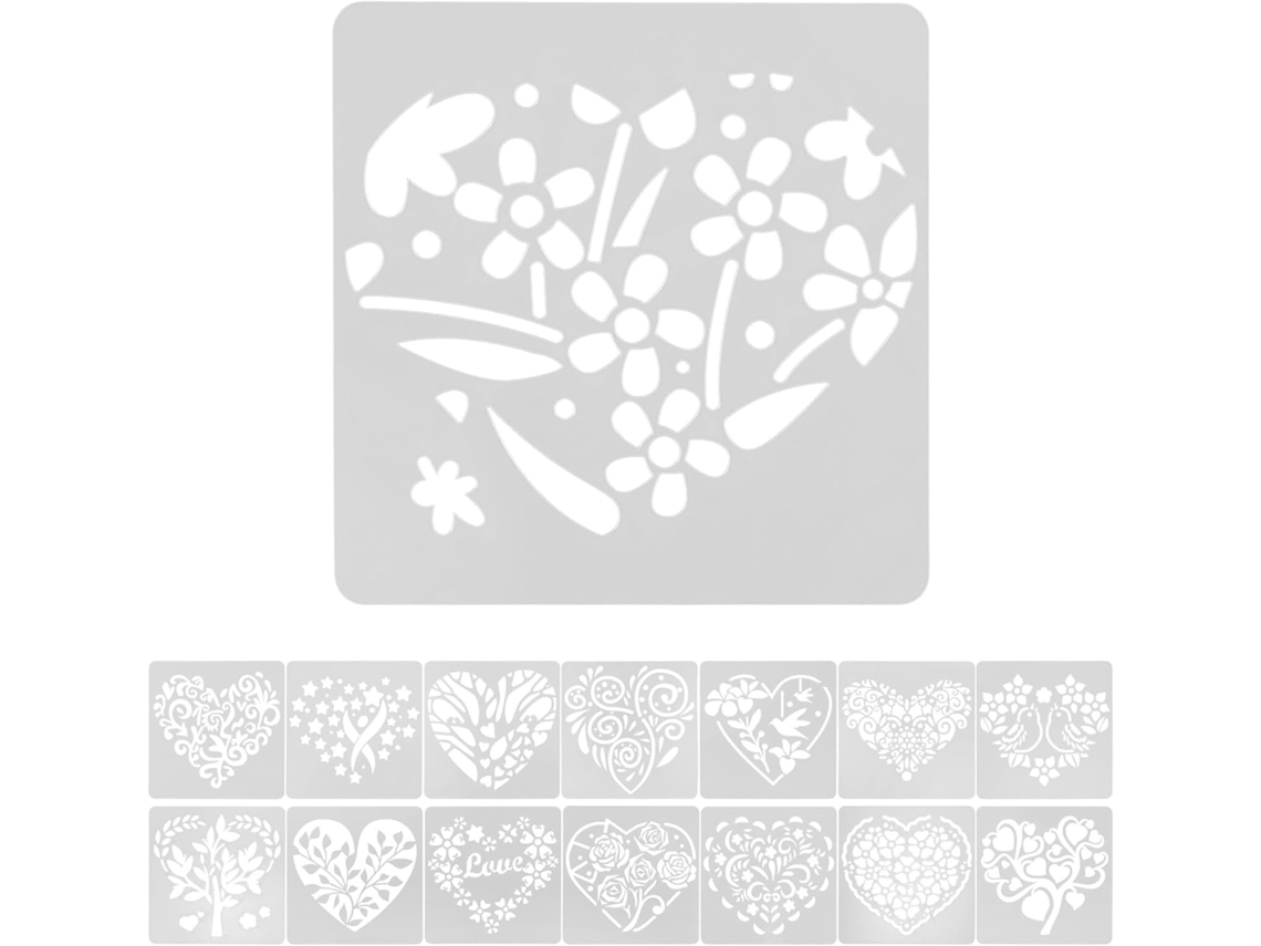 Plantillas de plástico reutilizables para pintar paredes - 15 diseños de corazones - Día de San Valentín