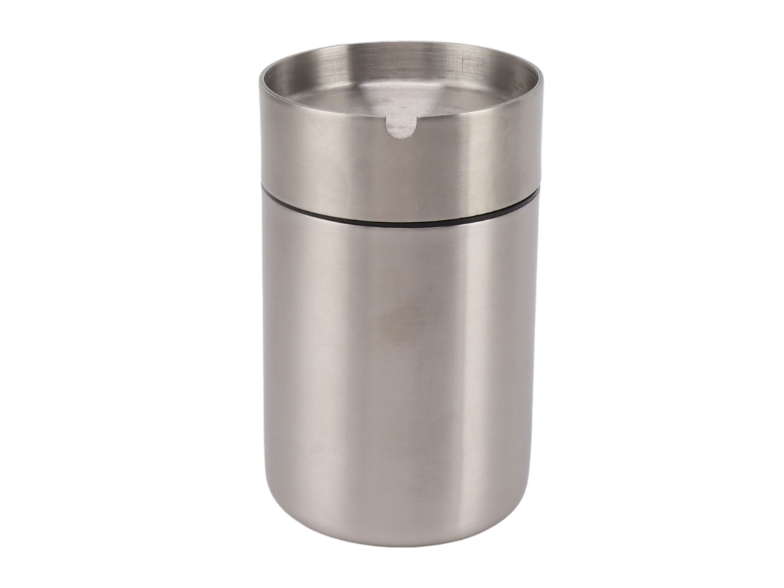 Cenicero Portátil De Acero Inoxidable Para Coche, Resistente Al Viento, Con Elegante Tapa Plateada (l)