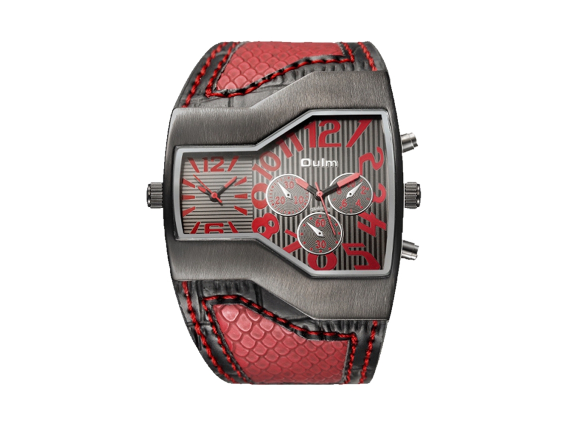 Reloj Casual Oulm Dual Time Quartz Para Hombre, Resistente Al Agua Hasta 30 M (rojo)