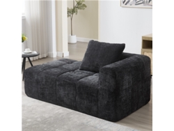 Sofá Chaise Longue Sin Montaje Cojines Bolsillos Laterales Negro