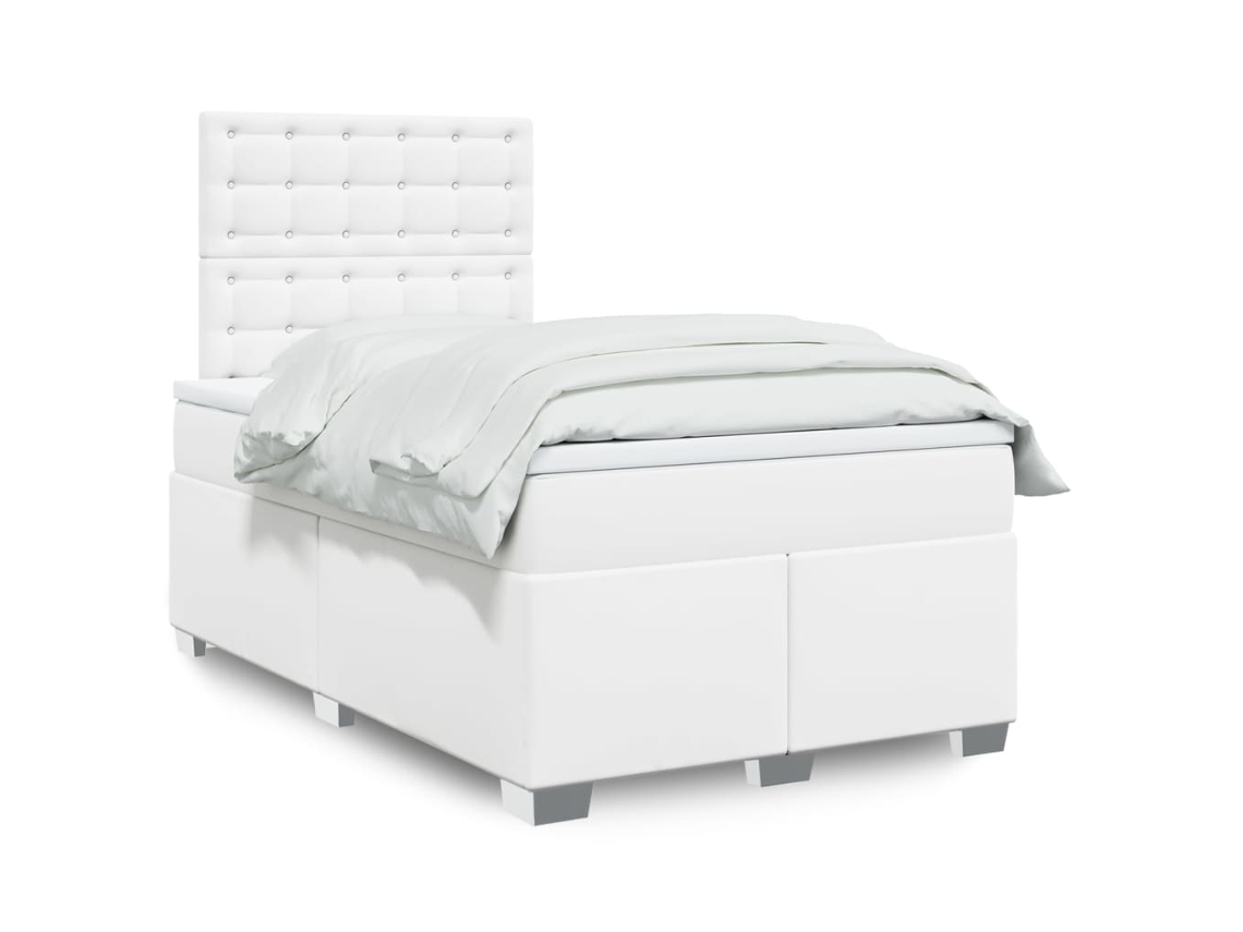 Cama Box Spring Con Colchón Cuero Sintético Blanco 120x190 Cm