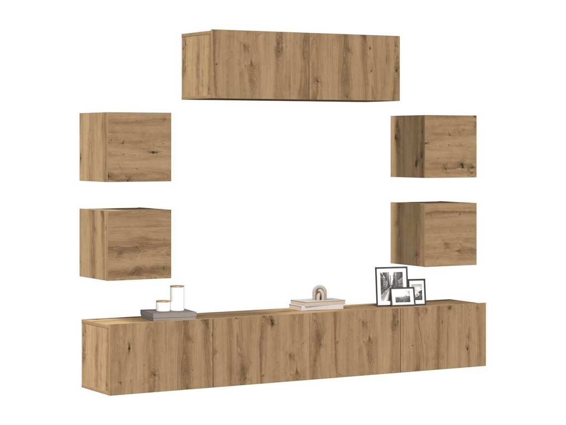 Mueble Para Tv De Pared Madera Contrachapada Artesanal 7 Piezas