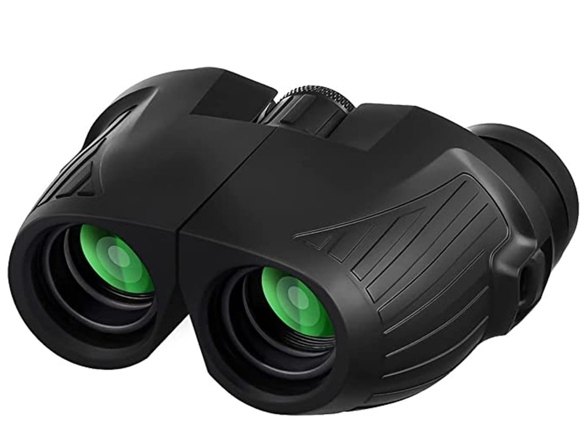 Binoculares compactos Chennnls 12x25 con visión nocturna en condiciones de poca luz para niños, impermeables para caza al aire libre, negros