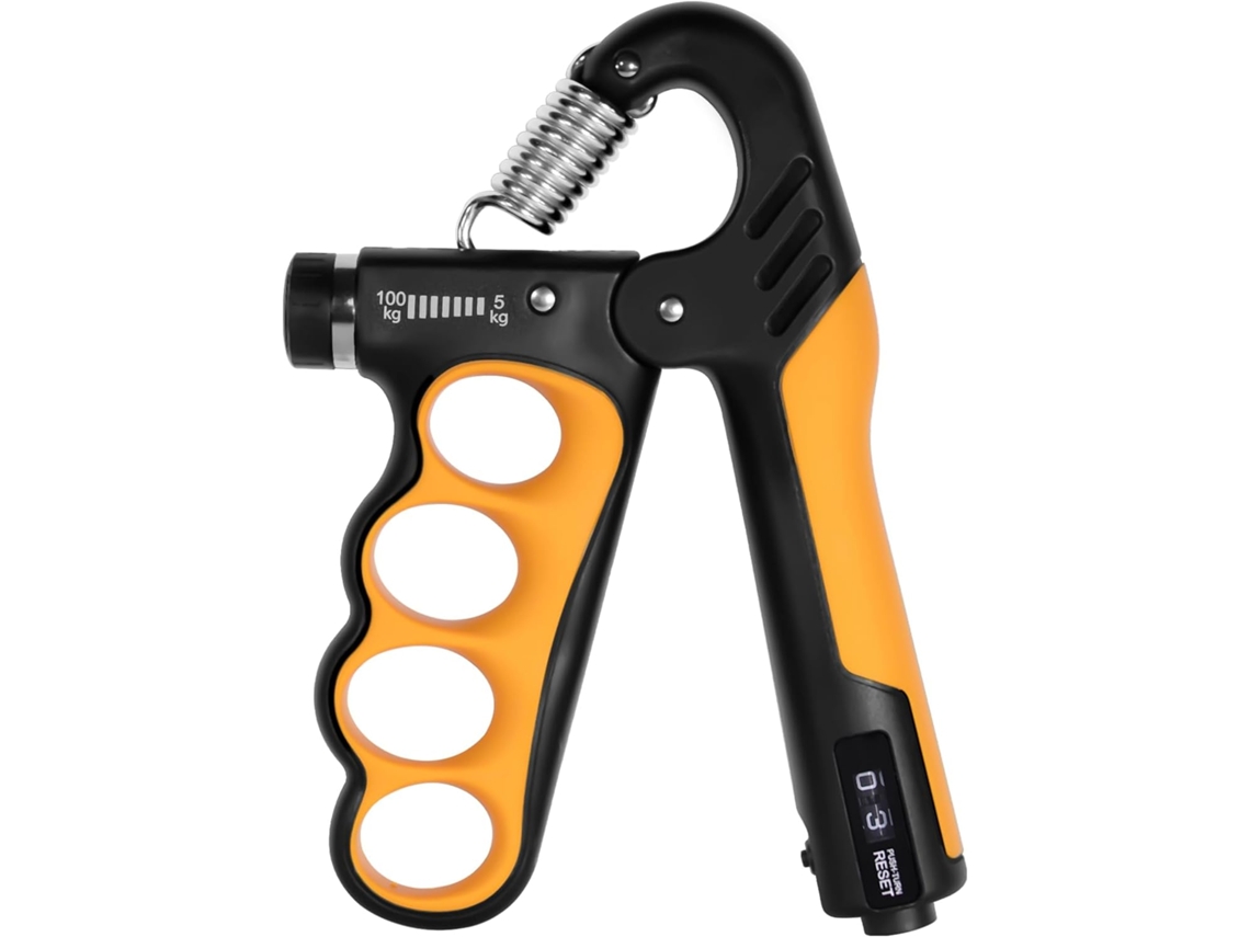 Entrenador de mano, fuerza de agarre ajustable de 5 kg a 100 kg, con contador digital Chrui (amarillo)