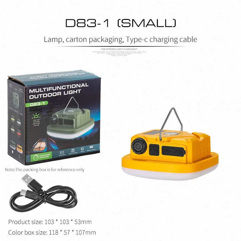 Linterna Recargable Para Tienda De Campaña (pequeña, Amarilla) - Luz De Trabajo Y Reparación - Con Gancho