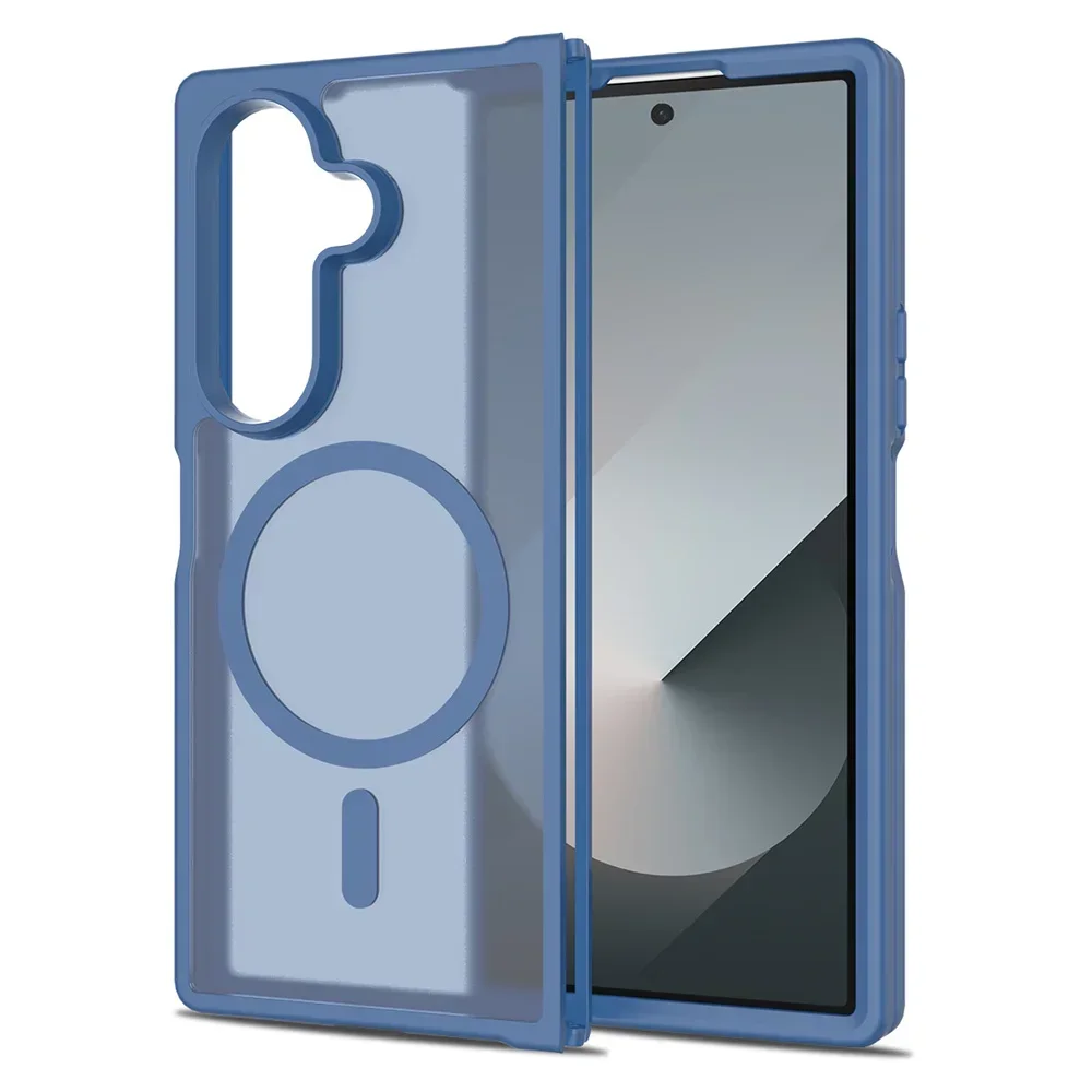 (azul Oscuro, Galaxy Z Fold6) Funda Protectora Magnética Transparente Esmerilada, Acabado Mate, Compatible Con La Carga Inalámbrica Magsafe.
