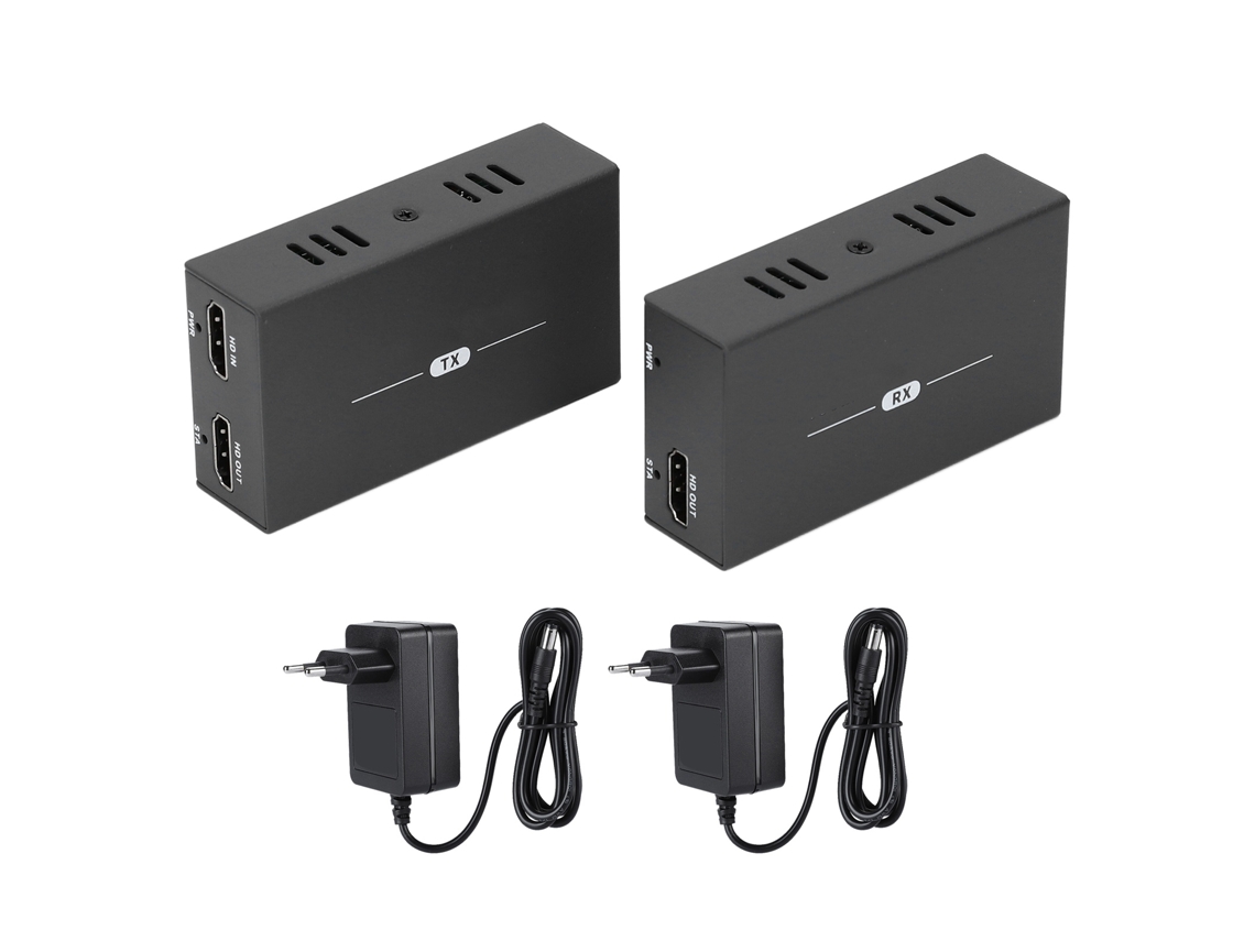 Kit Extensor Hdmi Transmisor Y Receptor 150m 1080p 60hz A Través De Cable Cat5e Cat6 Negro