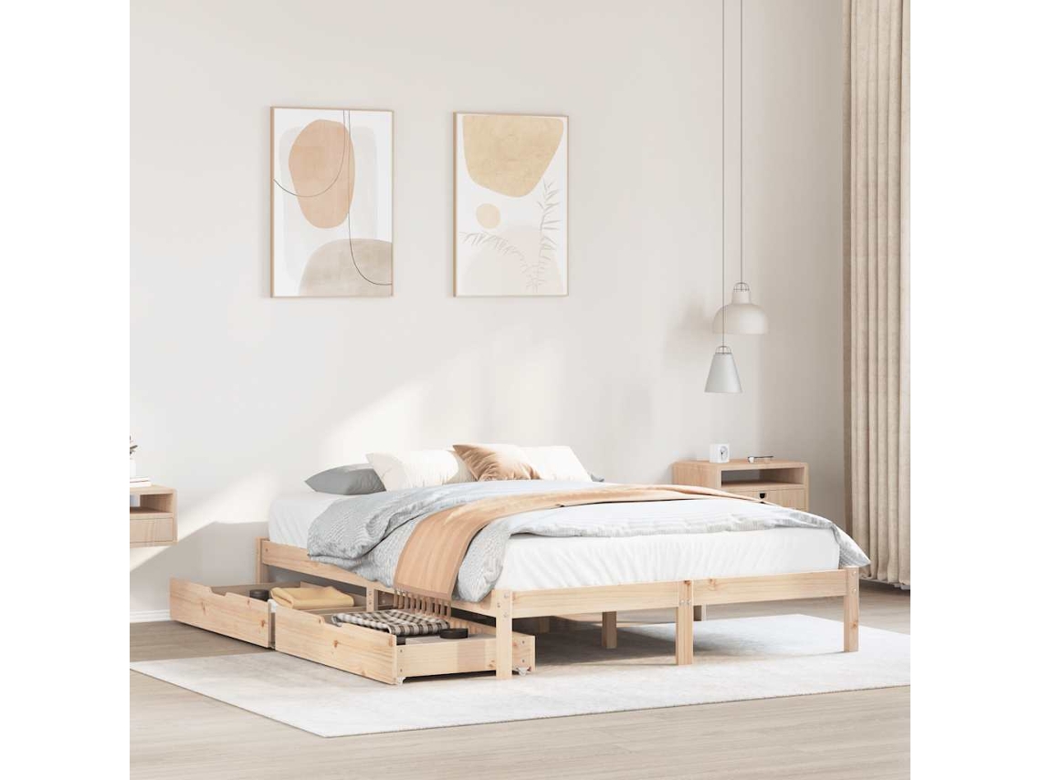 Estructura De Cama Sin Colchón Madera Maciza De Pino 140x190 Cm