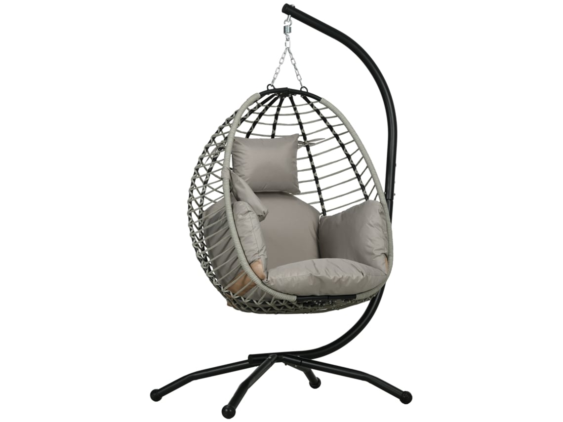 Silla Colgante Con Cesta De Soporte Plegable Y Cojín, Con Capacidad De Hasta 120 Kg, Color Gris Y Negro.
