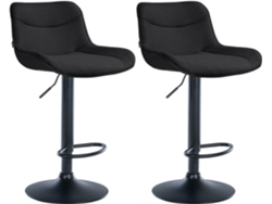 Juego de 2 taburetes de bar X1 con costuras decorativas en tela negra, base de trompeta de metal negro 10_0004461