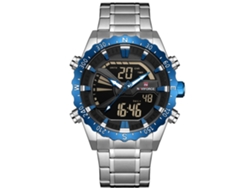 Reloj De Pulsera Naviforce Para Hombre, De Acero Inoxidable, Resistente Al Agua, Con Calendario, Blanco Y Azul.