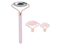 Rodillo De Massaje Facial 3 En 1 De Cuarzo Rosa Para Belleza Y Efecto Reafirmante Rostro