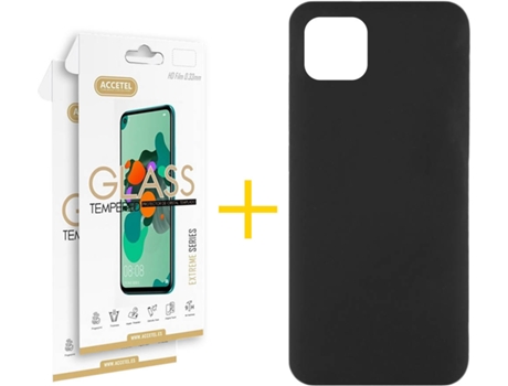 Carcasa + 2 Protectores de Vidrio iPhone 13 Mini ACCETEL Silicona Líquido Negro