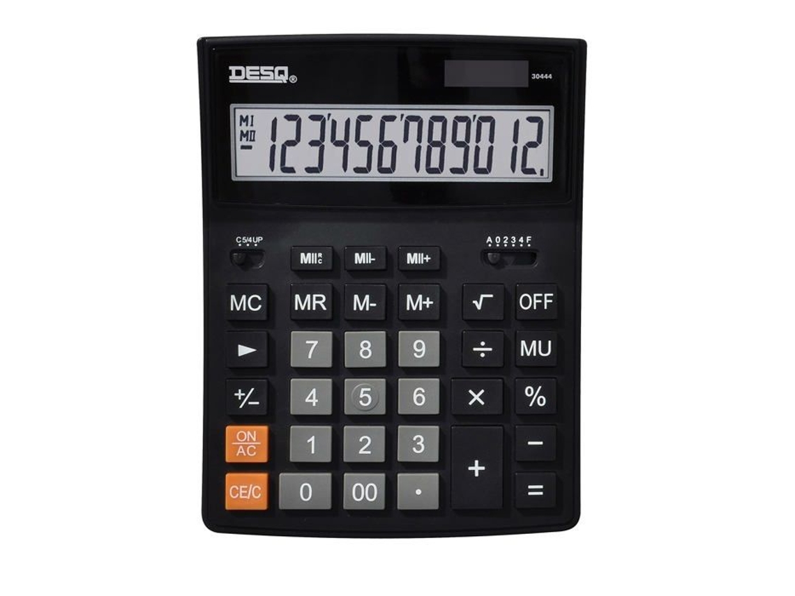 Calculadora de oficina Desq 30444 | Pantalla de 12 dígitos | Extra grande | Memoria dual | Mu Black (r)
