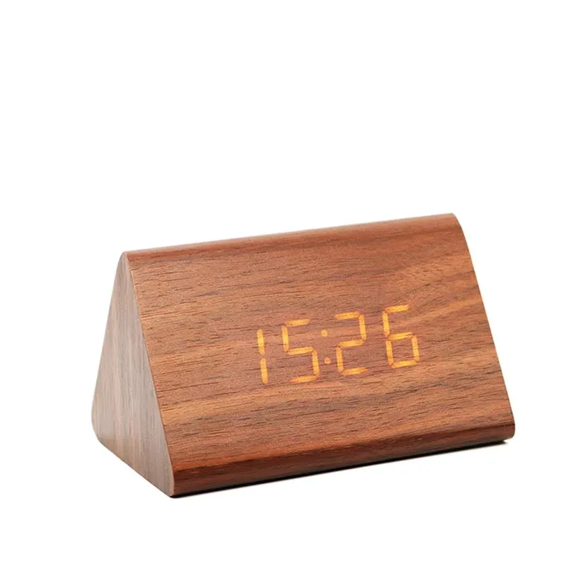 (marrón) Reloj Despertador Digital De Madera Con Visualización De Hora, Fecha Y Temperatura.