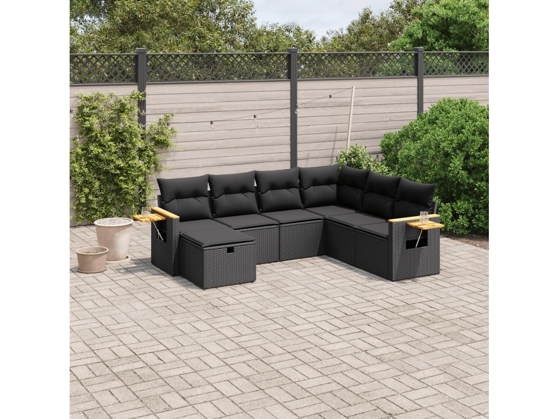 Conjunto de sofá de jardín de 7 piezas con cojines de mimbre negro de DKD Home Decor