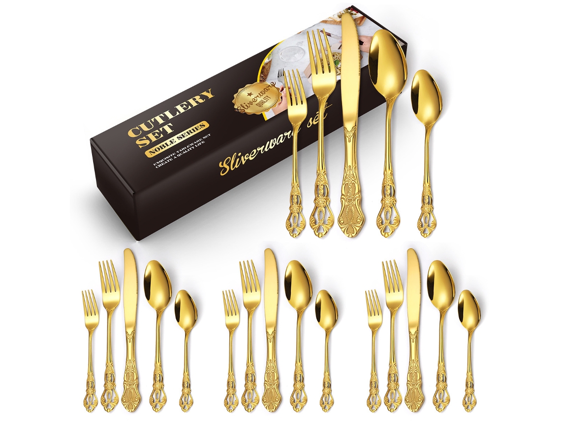 Conjunto de Talheres de Aço Inoxidável 20 Peças-Dourado GERTIZ