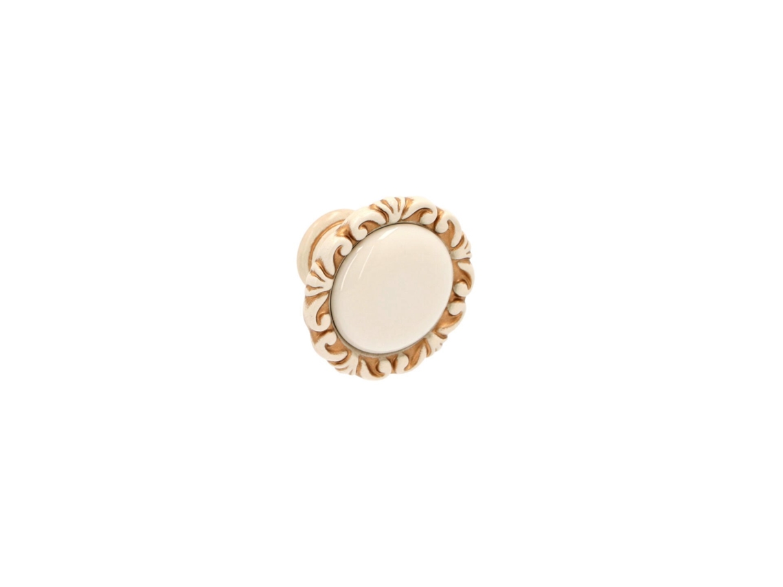 Pomo Para Muebles En Zamac Y Porcelana 39 Mm De Diámetro Pátina Oro Real Y Marfil.