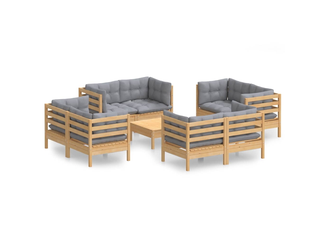 Maison Exclusive - Juego De Muebles De Jardín 9 Pzas Y Cojines Madera Pino Gris