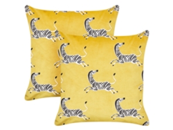 Juego de cojines decorativos con motivo de cebras BELIANI Aconitum de Terciopelo Amarillo 45x45x7