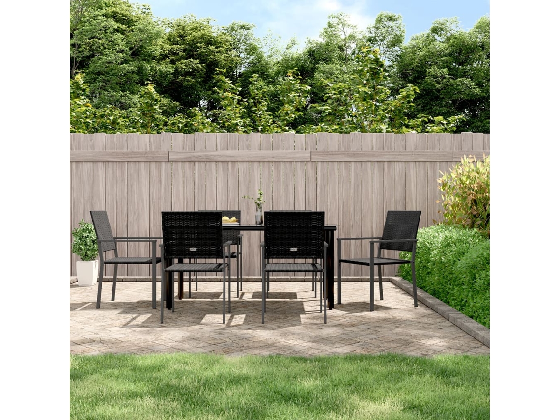 Juego de comedor de jardín de 7 piezas, mimbre, acero y decoración del hogar DKD