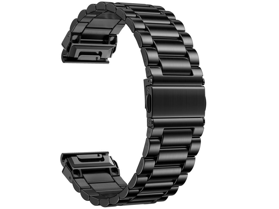 Bracelete Para Garmin (22mm) - Aço Inoxidável - Fecho Dobrável Integrado - Três Esferas Sistema Tactix Preta
