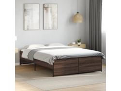 Estructura Cama Madera Ingeniería Metal Marrón Roble 140x190 Cm