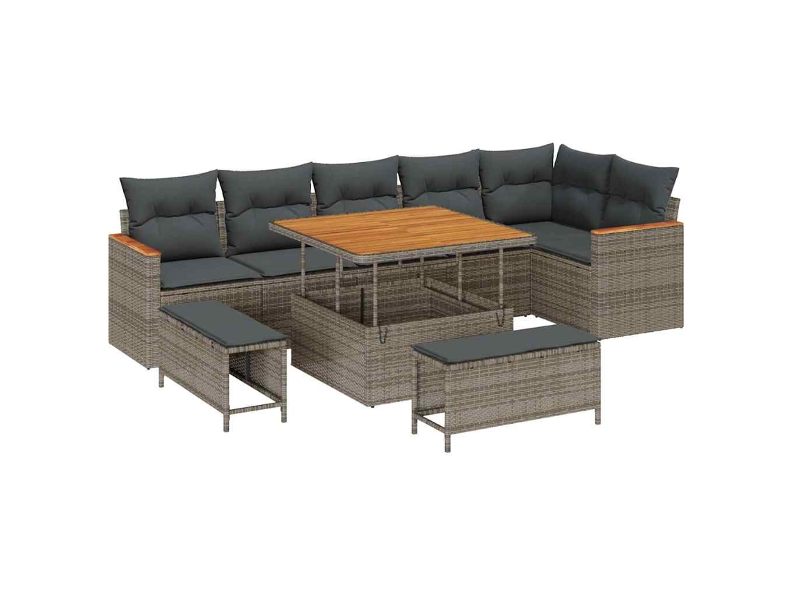Maison Exclusive - Conjunto de sofás de jardín de 9 piezas, ratán sintético gris
