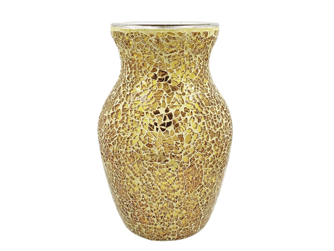 Jarrón de mosaico con espejo dorado, cristal, 10x20,5 cm