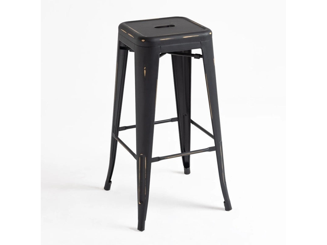 DUDECOR Taburete Leeds Vintage Negro Antiguo