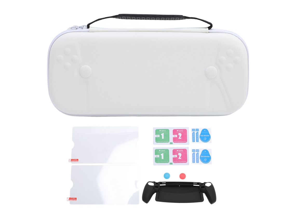 Kit 6 En 1: Estuche Rígido Para Consolas De Videojuegos Con Protector De Pantalla Y Agarre Blanco.