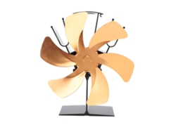 Ventilador vertical para estufa, 6 aspas, acabado dorado.
