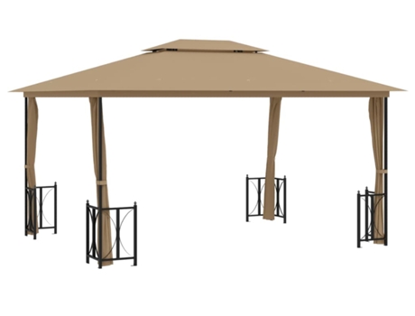 vidaXL Cenador con paredes laterales y techos dobles gris taupe 3x4 m