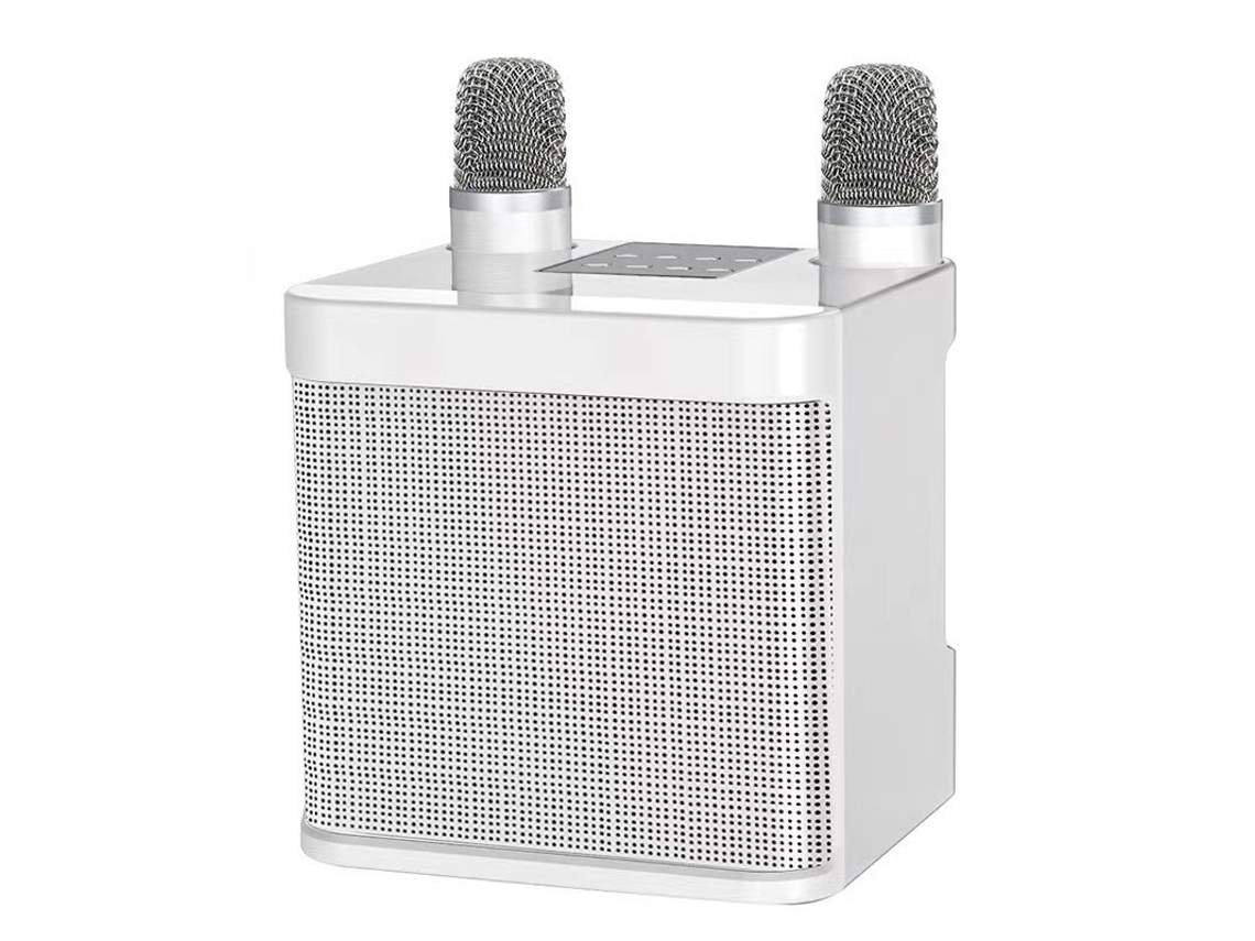 Máquina de karaoke con micrófono inalámbrico, conexión Bluetooth, 2 micrófonos, portátil. Mdug (blanco)