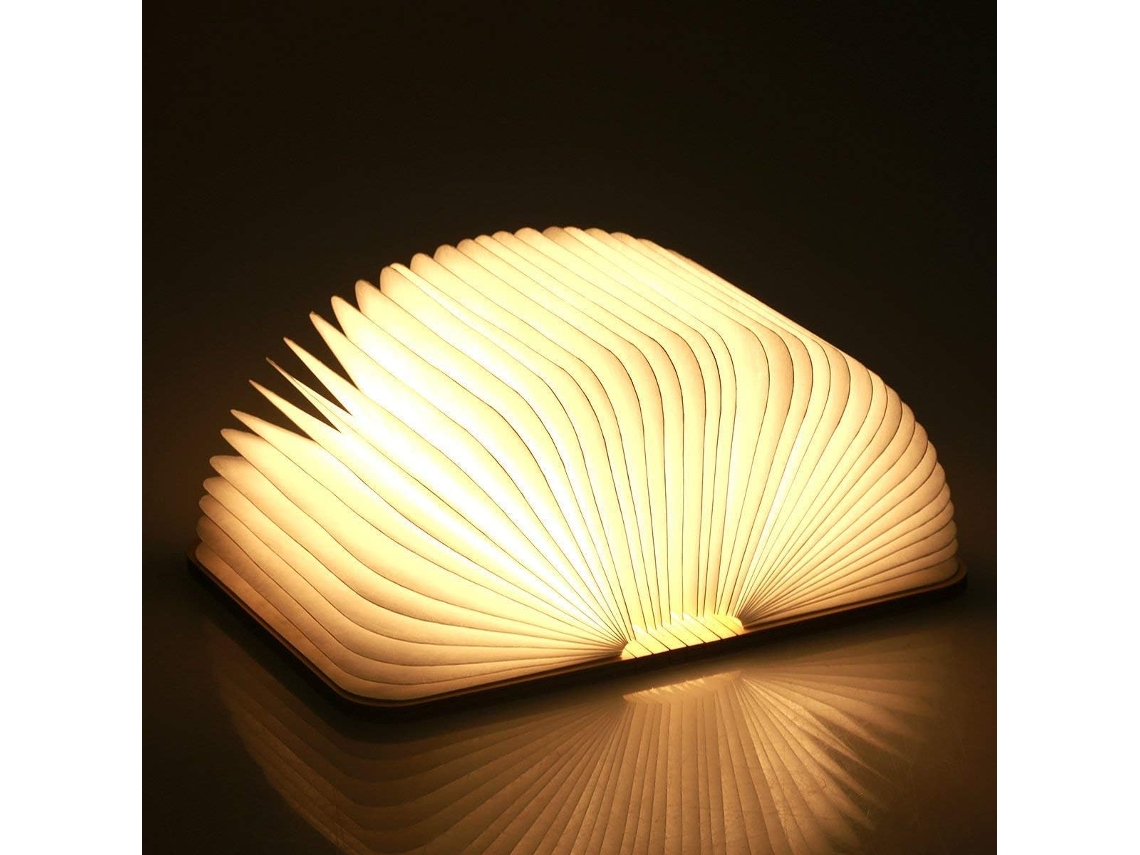 Luz de libro de madera, 3 colores, luz de escritorio portátil plegable, lámpara de mesa de madera recargable por USB (12x9x2.5cm)