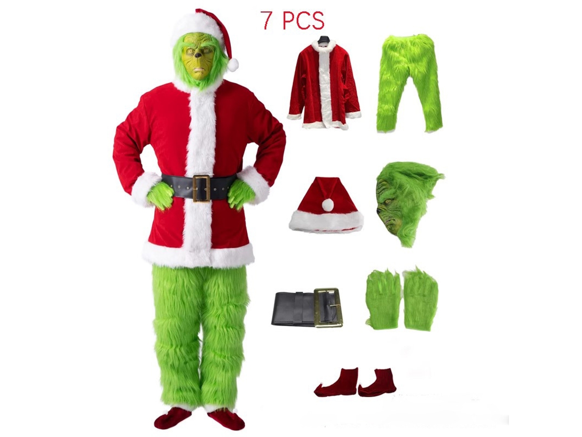 Disfraz de Grinch de 7 piezas para adulto, disfraz completo de Papá Noel, talla XL