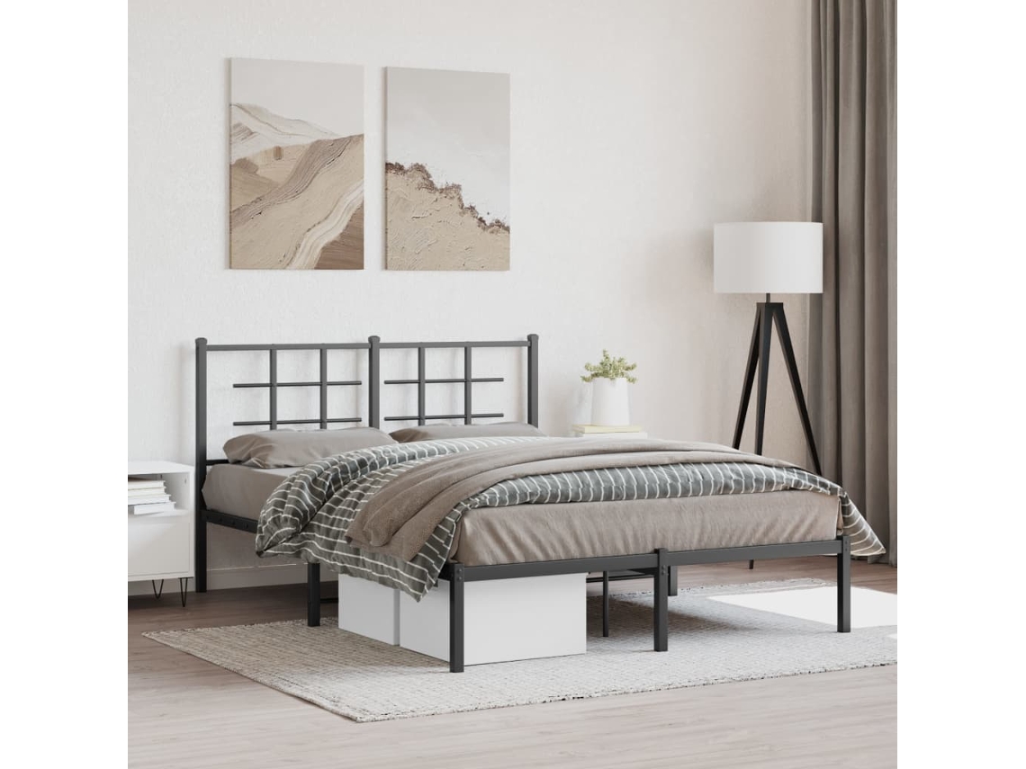 Estructura Cama Sin Colchón Con Cabecero Metal Negro 140x200 Cm