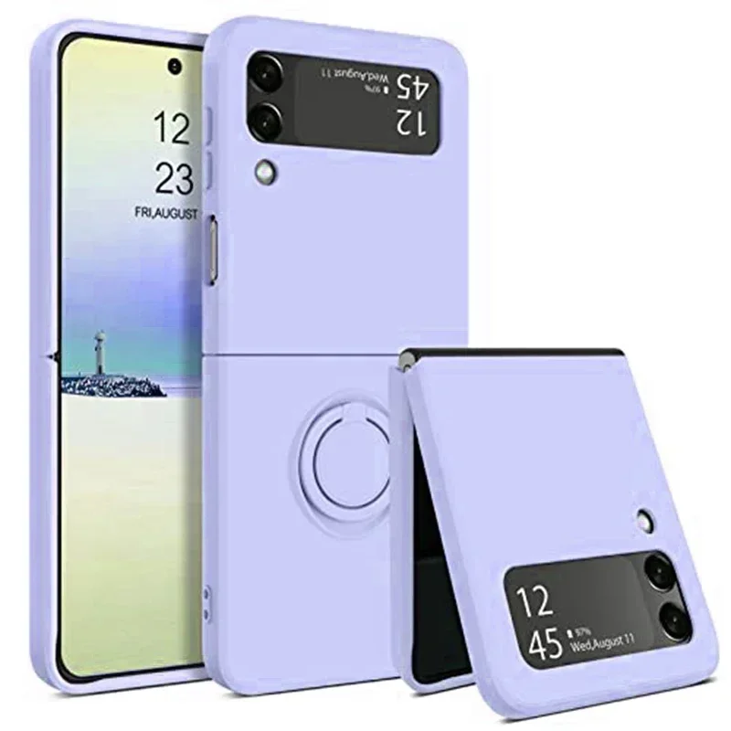 (morado Claro, Galaxy Z Flip5) Funda Protectora De Silicona Líquida, A Prueba De Golpes Y Antideslizante, Con Soporte De Anillo, Material Tpu Suave.