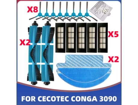 Cepillo Lateral de rodillo principal, filtro de aire Hepa, paño de mopa de repuesto para Robot aspirador Cecotec Conga 3090, accesorios