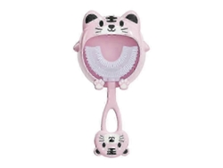 Cepillo de dientes infantil de silicona con forma de U, modelo 2025, para una higiene bucal completa de 360 ​​grados, en color rosa. GOKOCO