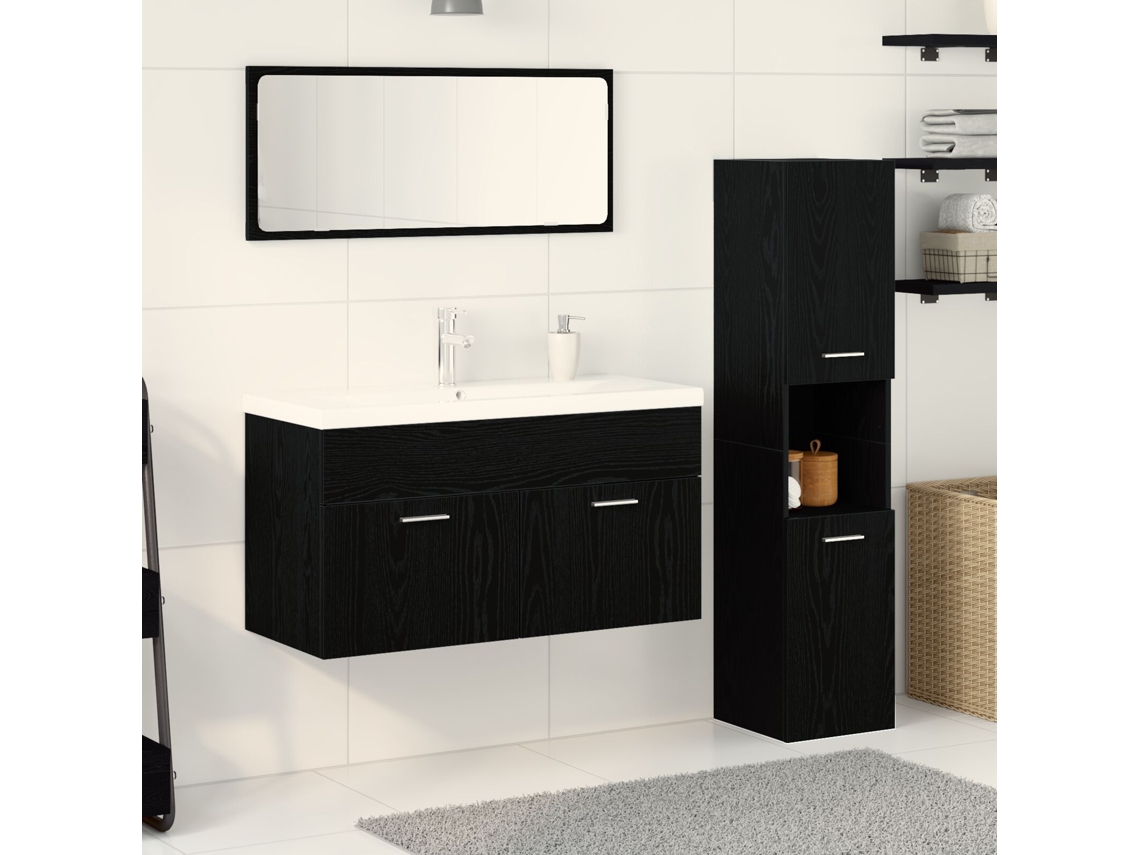 Juego de muebles de baño de 3 piezas en roble negro Wsd85417 Lovely Home