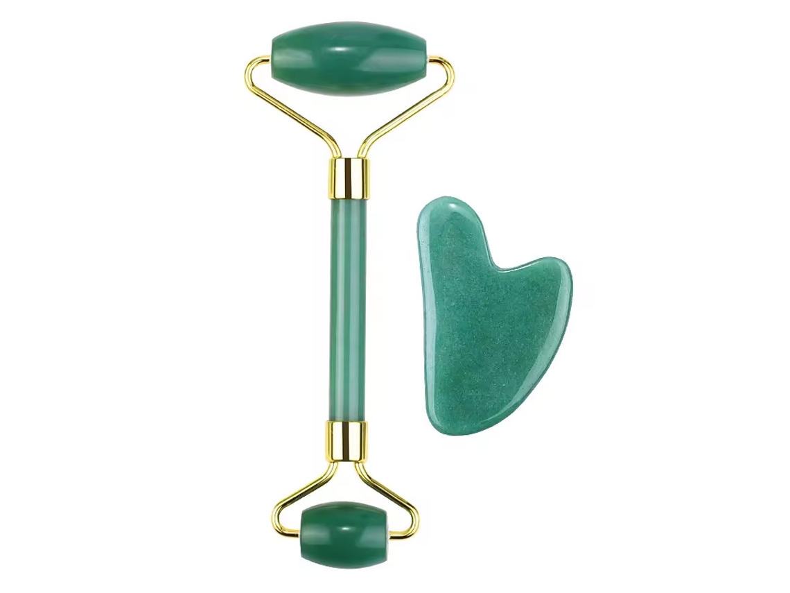 Set de rodillos de masaje facial de jade, reduce la hinchazón, apto para hombres y mujeres. Verde PANOONA