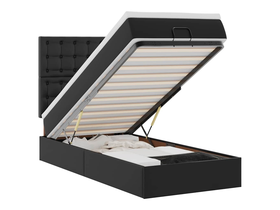 Maison Exclusive - Cama Otomana Colchón Cuero Sintético Negro 100x200cm