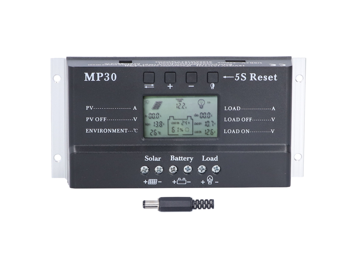 Controlador De Carga Solar De 30 A Y 12/24 V Con Pantalla Lcd, Mppt, Pwm, Usb Y Protección De Circuito.