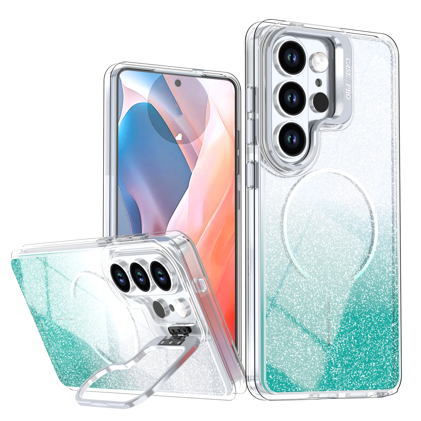 (galaxy S25, Verde) Funda Con Montura De Lente Flash Gradient Para Samsung, Compatible Con Carga Inalámbrica Magsafe
