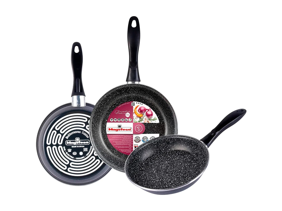 Sartenes de Inducción MAGEFESA Antiadherente (3 Un - 18-20-24 cm - Acero Vitrificado)