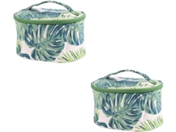 Neceser Ovalado Multifuncional De 2 Piezas Para Viaje, Confeccionado En Lona Estampada Con Diseño De Monstera.